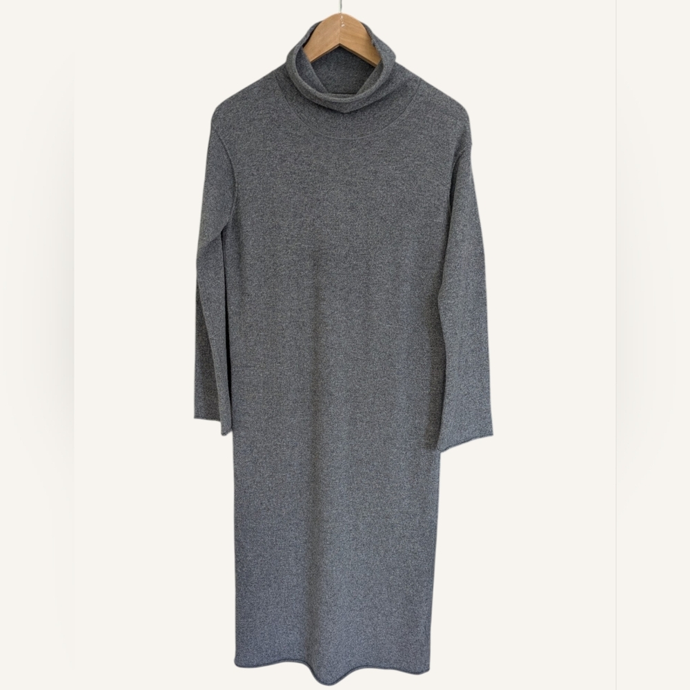 James Perse 100 Percent Cashmere Funnel Neck Midi Dress Gray Size 0 Minimalist - Picture 2 of 7